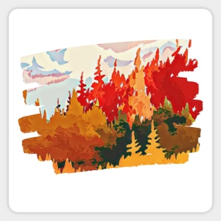 Autumn Forest Trees Painting Brushstroke Sticker